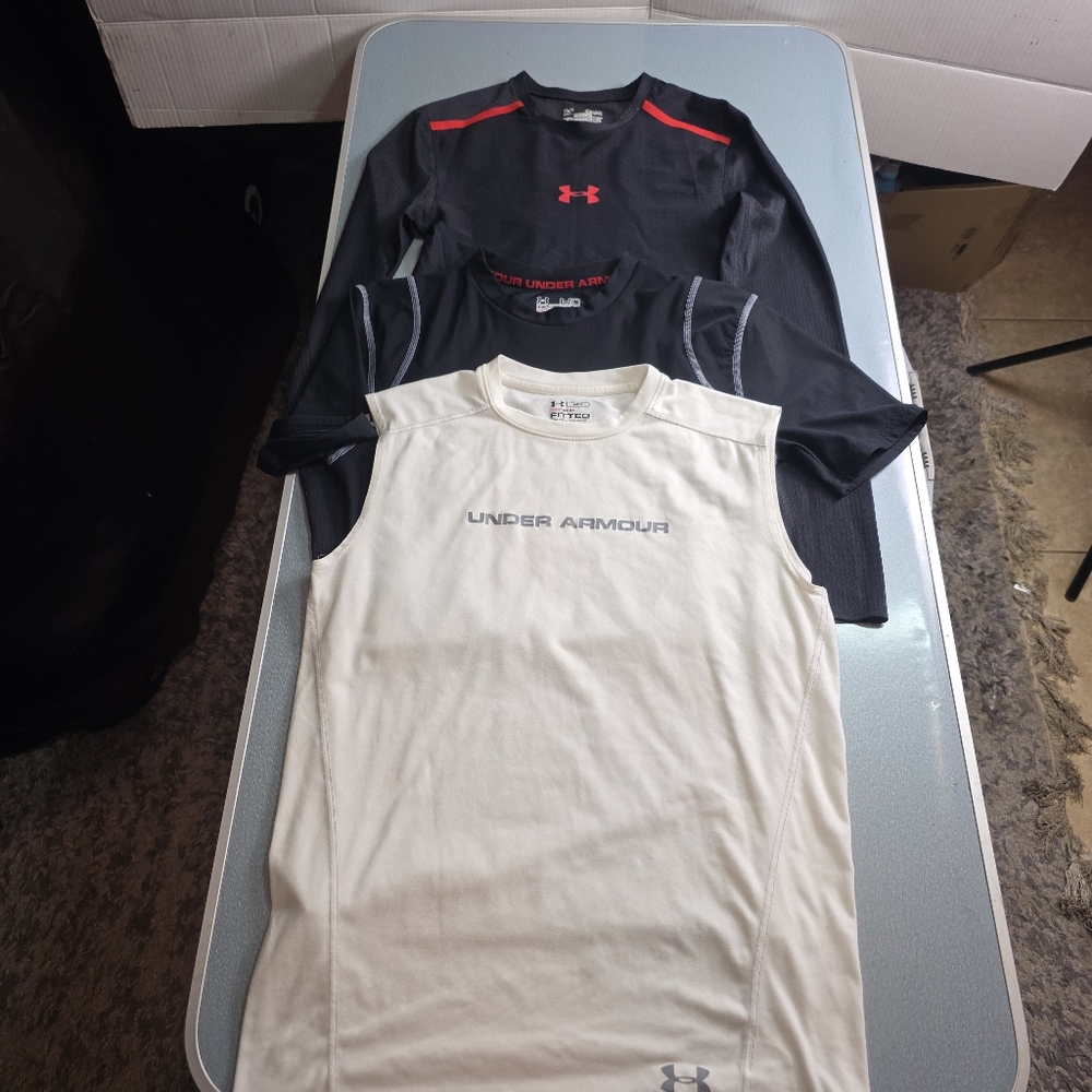 Under Armour HeatGear Compression Shirts Mens Med Lot of 3 Tank Short Long Sleev